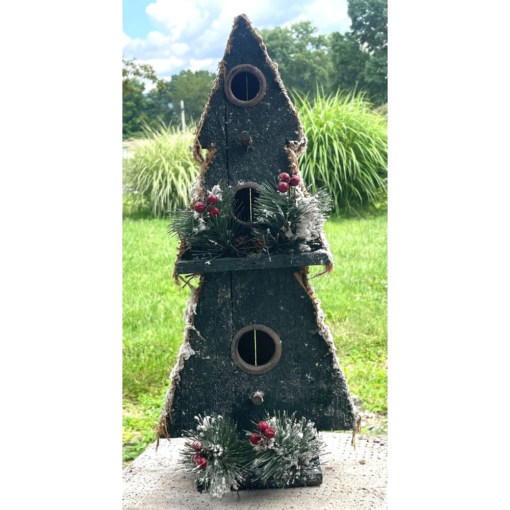 Primitive Rustic Christmas Tree Birdhouse 18" Handmade Wood Farmhouse Decor